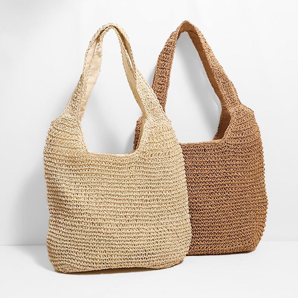 Woven Raffia Tote Bag - Lined Body - Full Zipper Closure - Open Internal Pocket - Approximately 12"T X 14" W - Strap Drop 12" L view 4