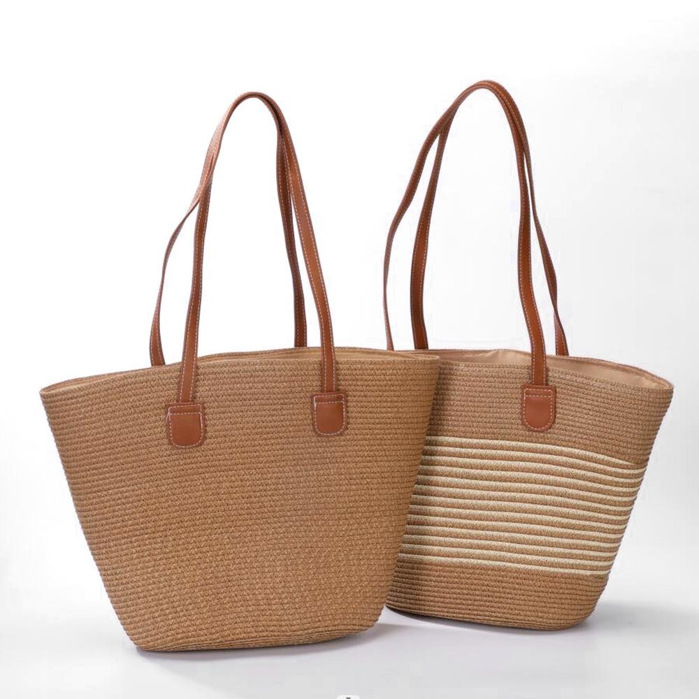 Woven Straw Tote Bag With Faux Leather Handles - Lined Body - Full Zipper Closure - Open Internal Pocket - Approximately 10" W X 11" T X 6" D - Strap Drop 12" L - 100% Paper view 4
