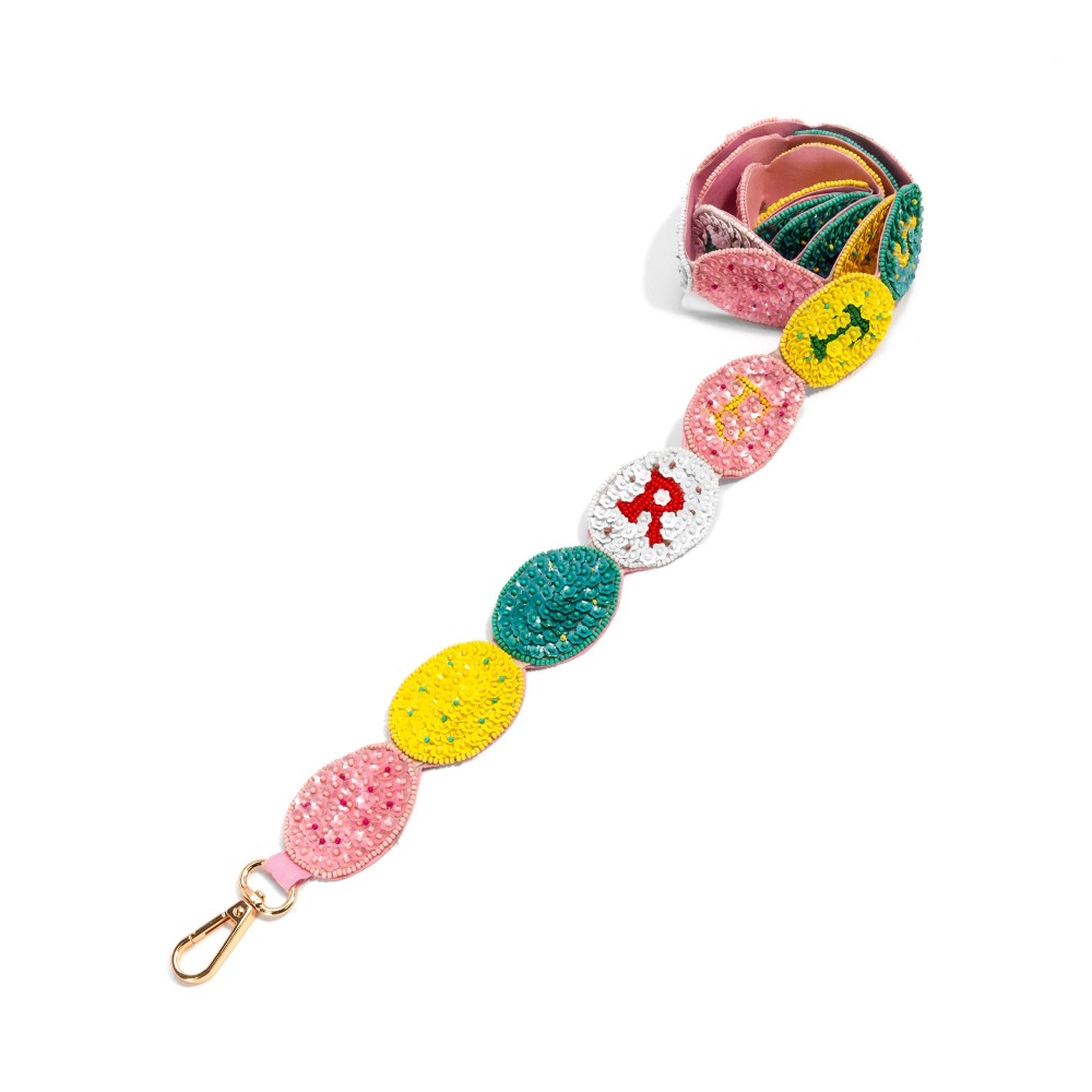 'Happy Easter' Flower Sequin & Seed Bead Easter Egg Cut Bag Strap - Lobster Claw Closure - Approximately 47" L X 1.5" W view 2