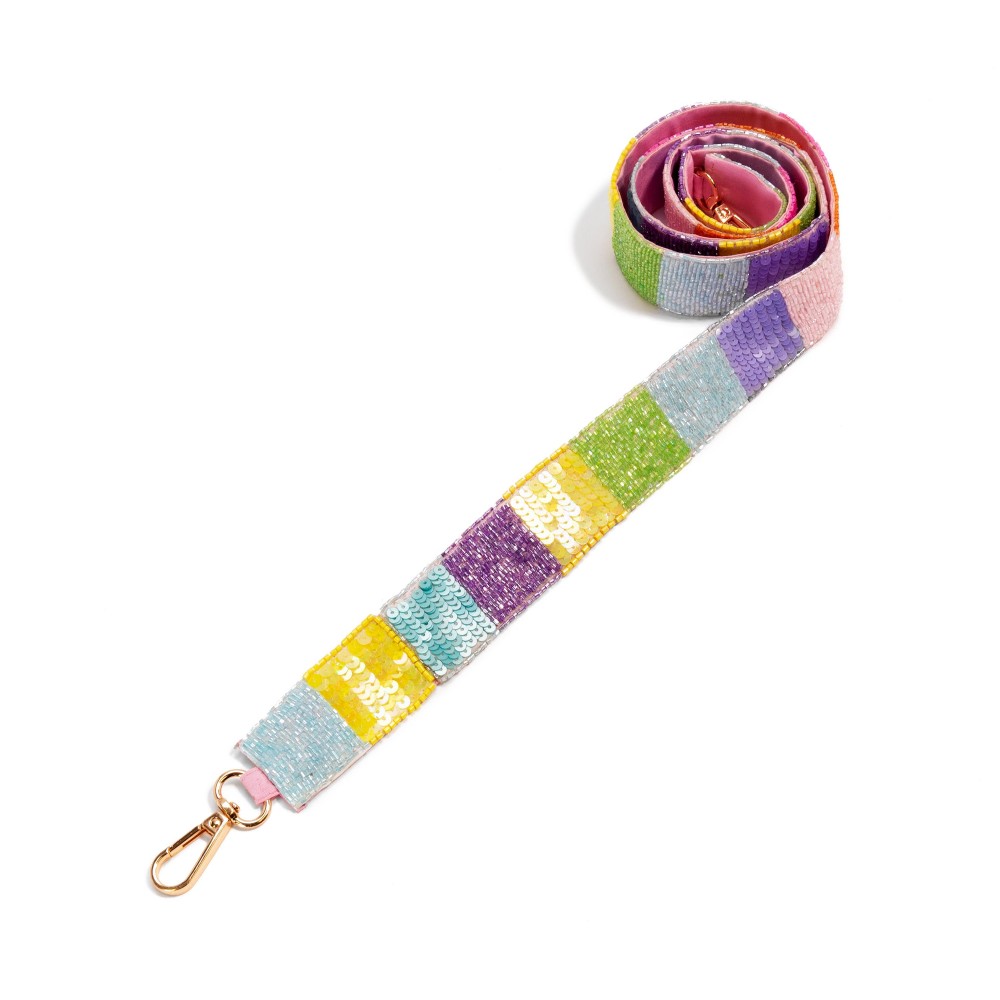 Colorful Sequin & Seed Bead Bag Strap - Lobster Claw Closure - Approximately 47" L X 1.5" W view 2