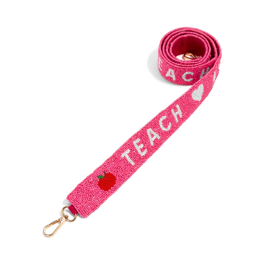 'Teach Love' Seed Bead Bag Strap With Heart & Apple Details - Lobster Claw Closure - Approximately 47" L X 1.5" W view 2