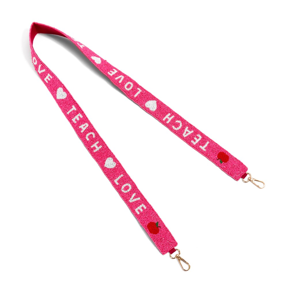 'Teach Love' Seed Bead Bag Strap With Heart & Apple Details - Lobster Claw Closure - Approximately 47" L X 1.5" W view 4