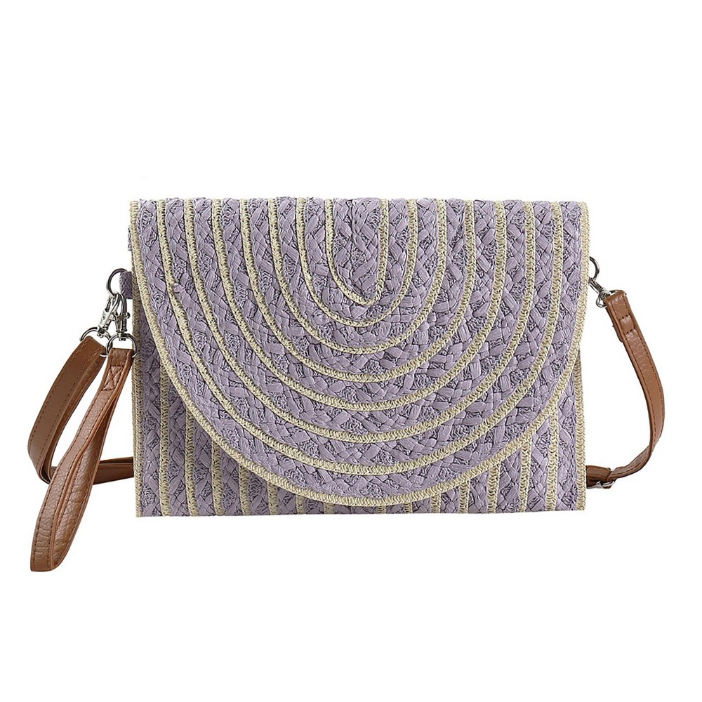 Stripped Two Tone Straw Clutch Crossbody Bag - Magnetic Closure - Removable Wristlet & Cross Body Straps - Body Approximately 11"W X 8.5" T - Strap Drop 14-26" L view 2