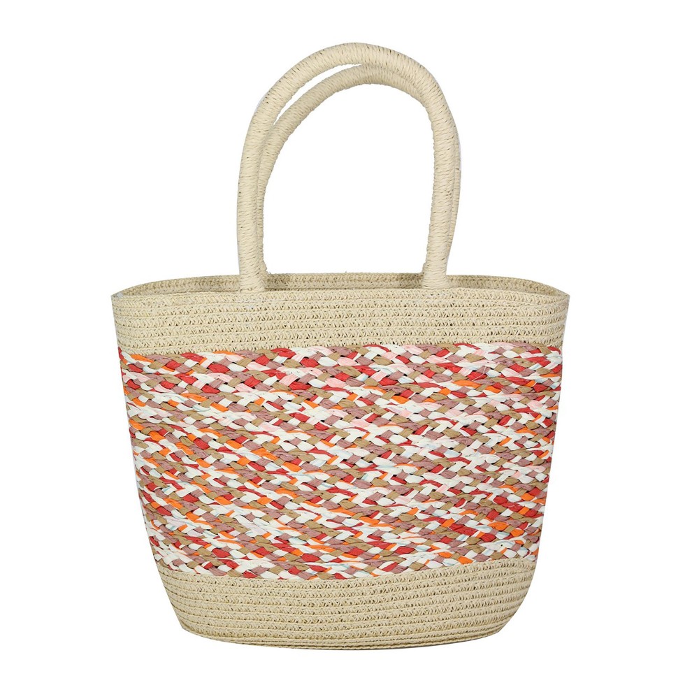 Mixed Color Woven Straw Bag - Full Zipper Closure - Lined Body - Approximately 10.25"W X 8"T X 4"D view 2