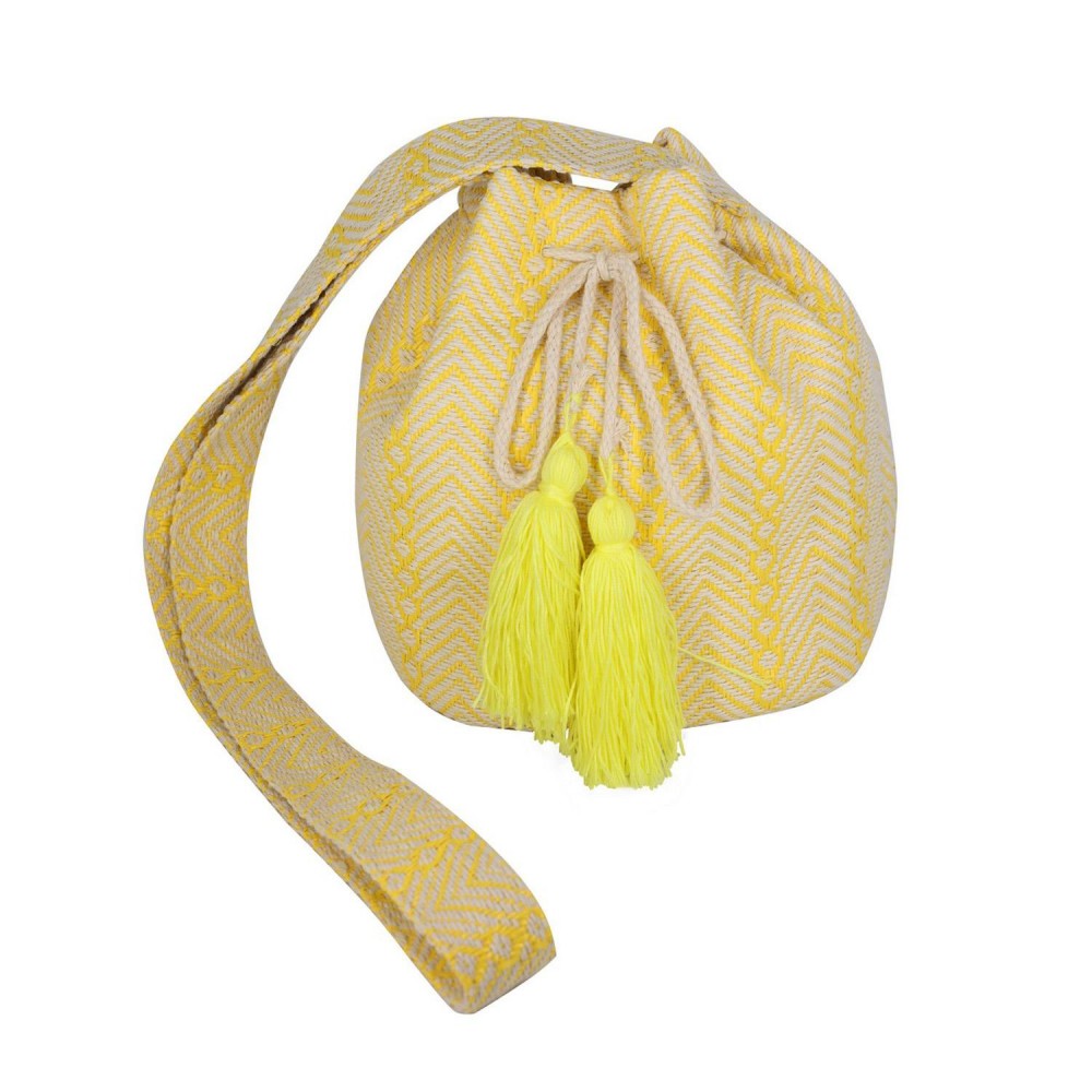 Geometric Pattern Bucket Bag - Drawstring Closure - Lined Body With Open & Zipper Pockets - Approximately 12.75" W X 9.5" T X 7" D - Strap Drop 23" T - 50% Polyester 50% Polypropylene view 2