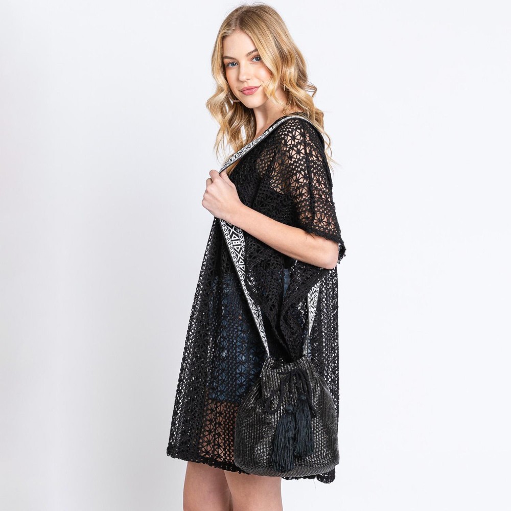 Bucket Bag Featuring Aztec Strap - Drawstring Closure - Lined Body With Open & Zipper Pockets - Approximately 12.75" W X 9.5" T X 7" D - Strap Drop 23" T - 50% Polyester 50% Polypropylene view 2