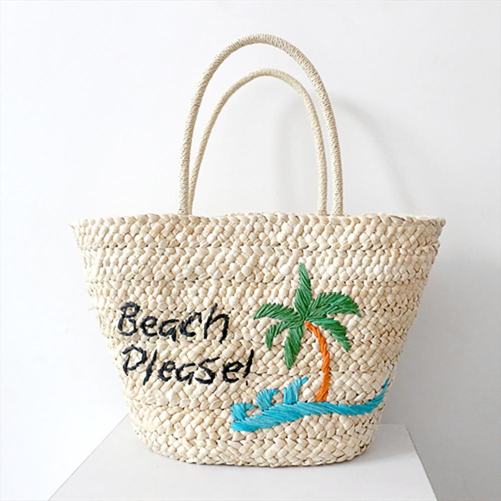 ' Beach Please ' Woven Straw Tote Bag - Full Zipper Closure - Lined Body With Open Internal Pocket - Approximately 14"W X 16" T X 3"D - Strap Drop 8"L view 2