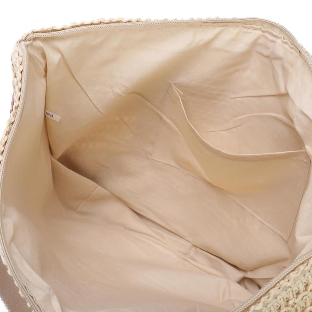 Woven Striped Straw Tote Bag - Lined Body - Full Zipper Closure - One Open Internal Pocket - Approximately 18"W X 12"T X5"D - Strap Drop 8"L view 6
