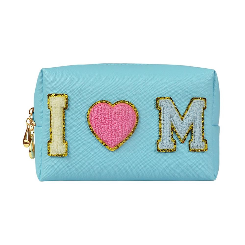 'I Heart Mom' Chenille Patch Pouch - Full Zipper Closure - Waterproof Liner - Approximately 6.5"W X 4.5"T X 2"D view 2
