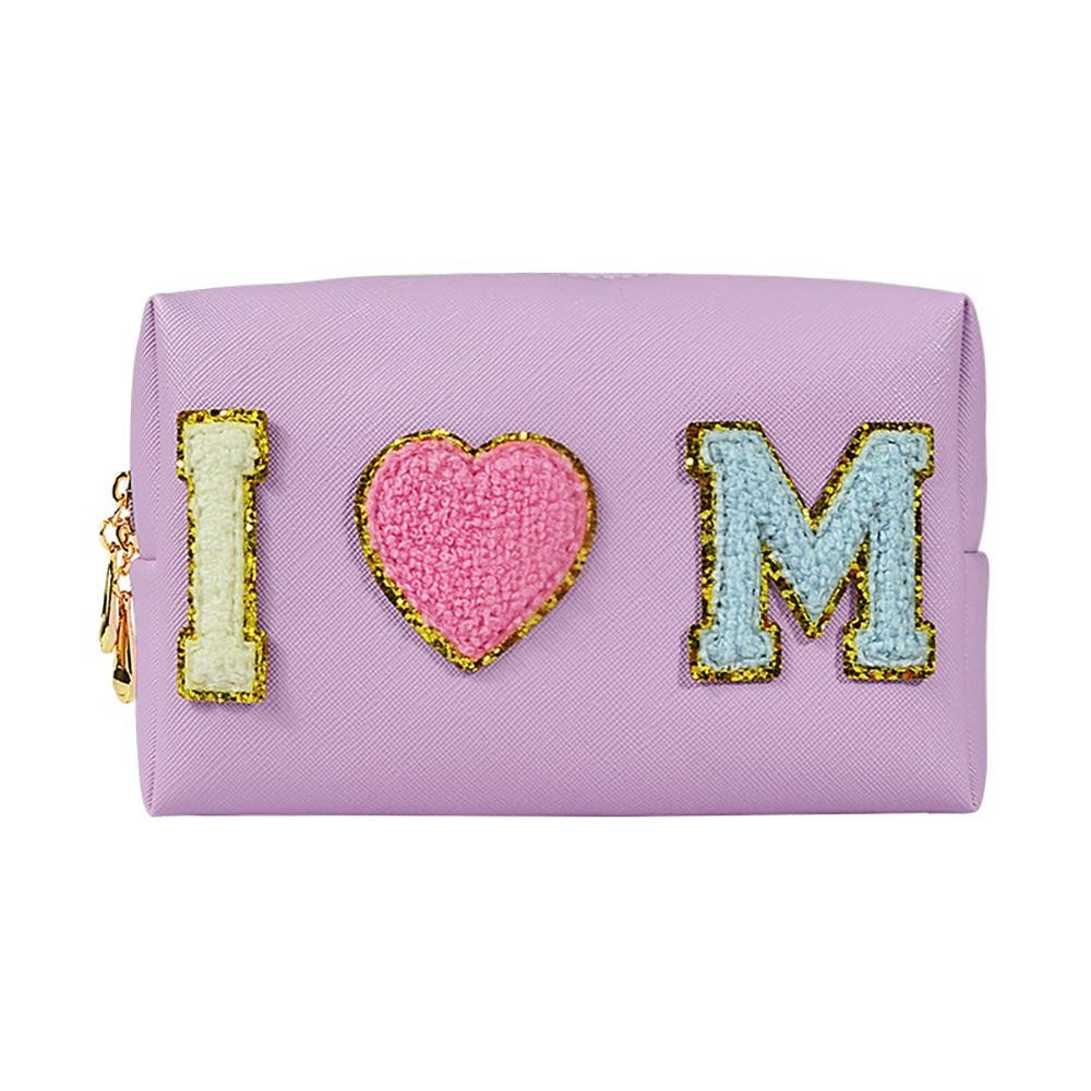 'I Heart Mom' Chenille Patch Pouch - Full Zipper Closure - Waterproof Liner - Approximately 6.5"W X 4.5"T X 2"D view 2