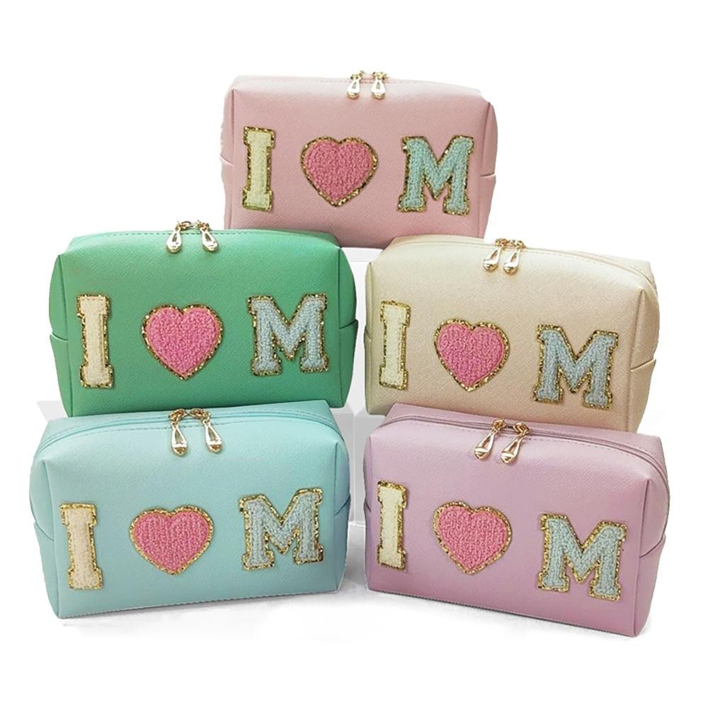 'I Heart Mom' Chenille Patch Pouch - Full Zipper Closure - Waterproof Liner - Approximately 6.5"W X 4.5"T X 2"D view 4
