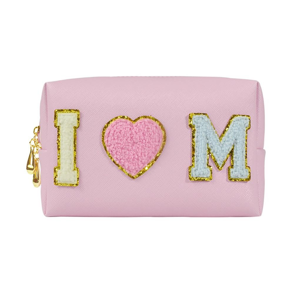 'I Heart Mom' Chenille Patch Pouch - Full Zipper Closure - Waterproof Liner - Approximately 6.5"W X 4.5"T X 2"D view 2