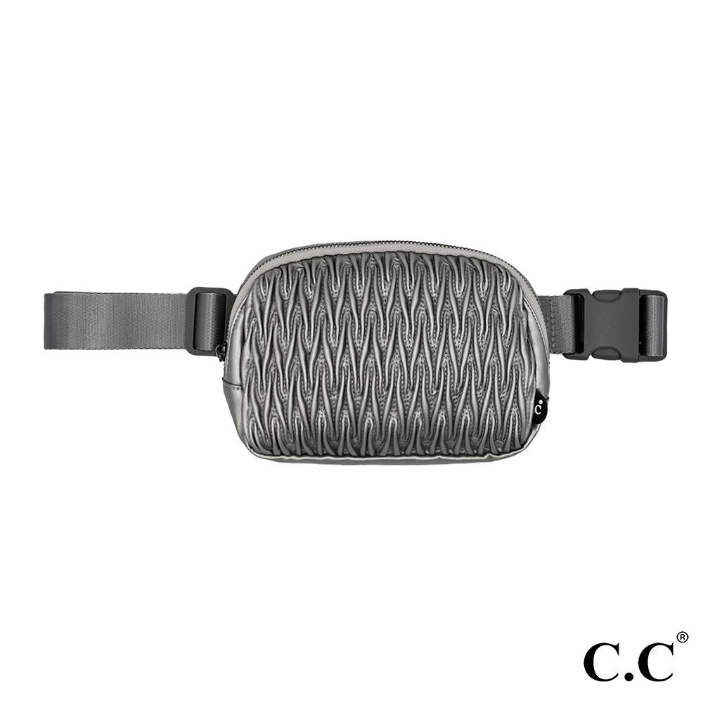 C.C BGS0065 Quilted Chevron Fanny Pack - Full Zipper Closure - 3 Internal Mesh Pockets - Hidden Back Zipper Pocket - Approximately 9"W X 6"T X 2"D - Adjustable 25-46"L - 100% PU view 2