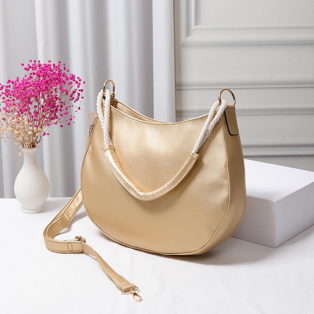Soft Vegan Leather Crossbody Tote With Rope Carry Handle - Magnetic Button Closure - Lined Body With Open Pocket - Removable / Adjustable Crossbody Strap - Body Approximately 10"W X 13.5"T X 3"D - Crossbody Strap Drop 12-23"L - Rope Handle Drop 13"L - Vegan PU Leather view 2