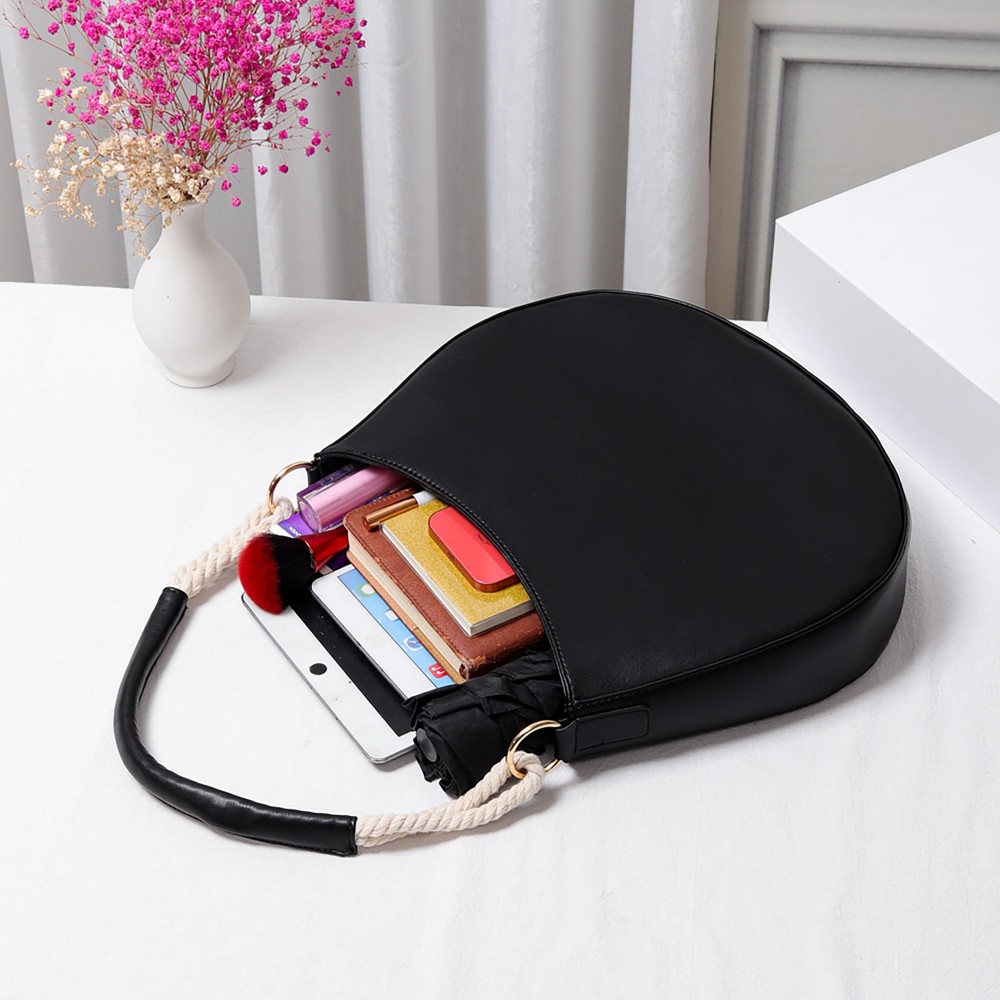 Soft Vegan Leather Crossbody Tote With Rope Carry Handle - Magnetic Button Closure - Lined Body With Open Pocket - Removable / Adjustable Crossbody Strap - Body Approximately 10"W X 13.5"T X 3"D - Crossbody Strap Drop 12-23"L - Rope Handle Drop 13"L - Vegan PU Leather view 4