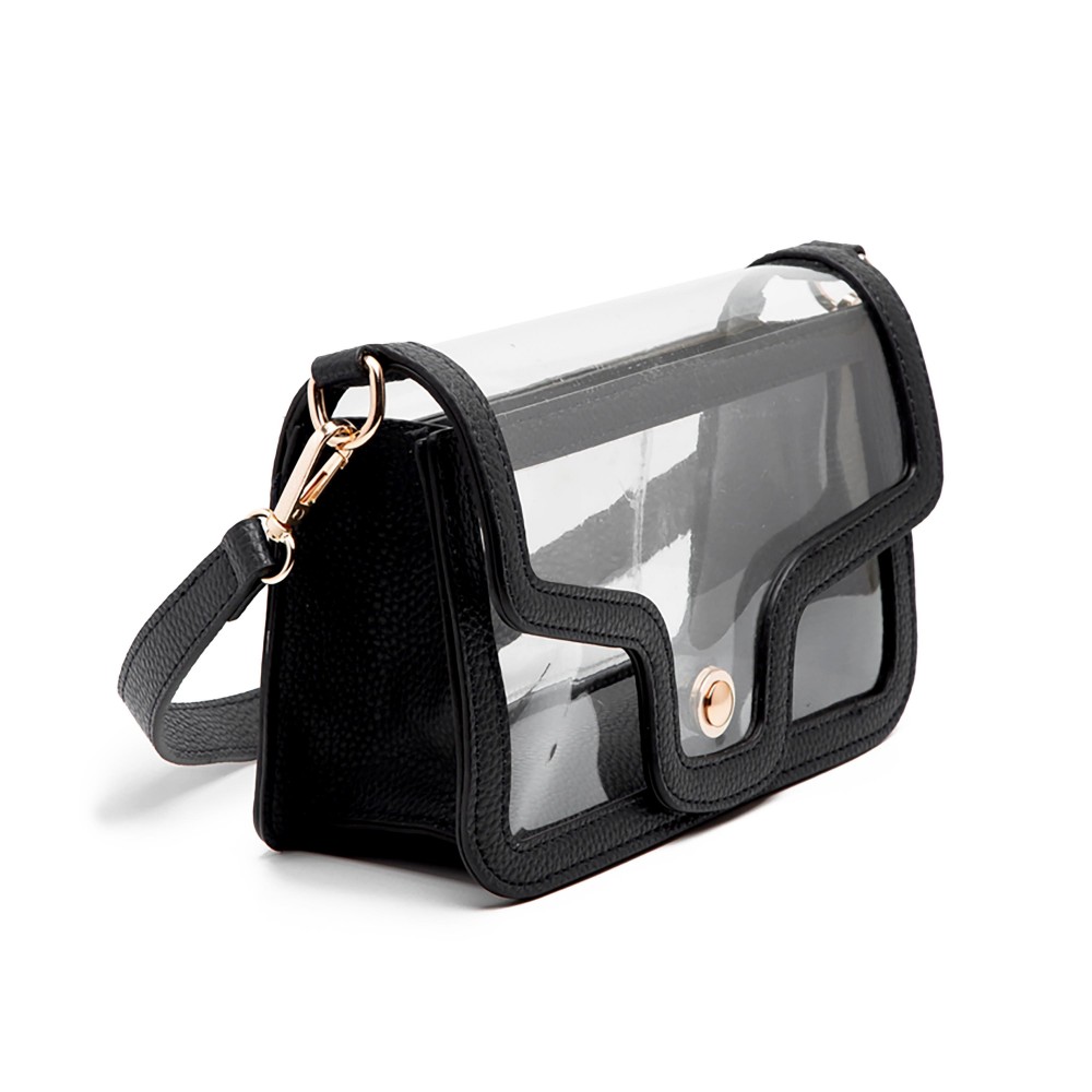 Clear Vegan Leather Crossbody Wristlet Clutch - Magnetic Button Closure - Open Internal Card Pocket - Removable Wristlet Strap - Chain Crossbody Strap - Approximately 9"W X 6"T X3"D - Strap Drop 23"L view 4