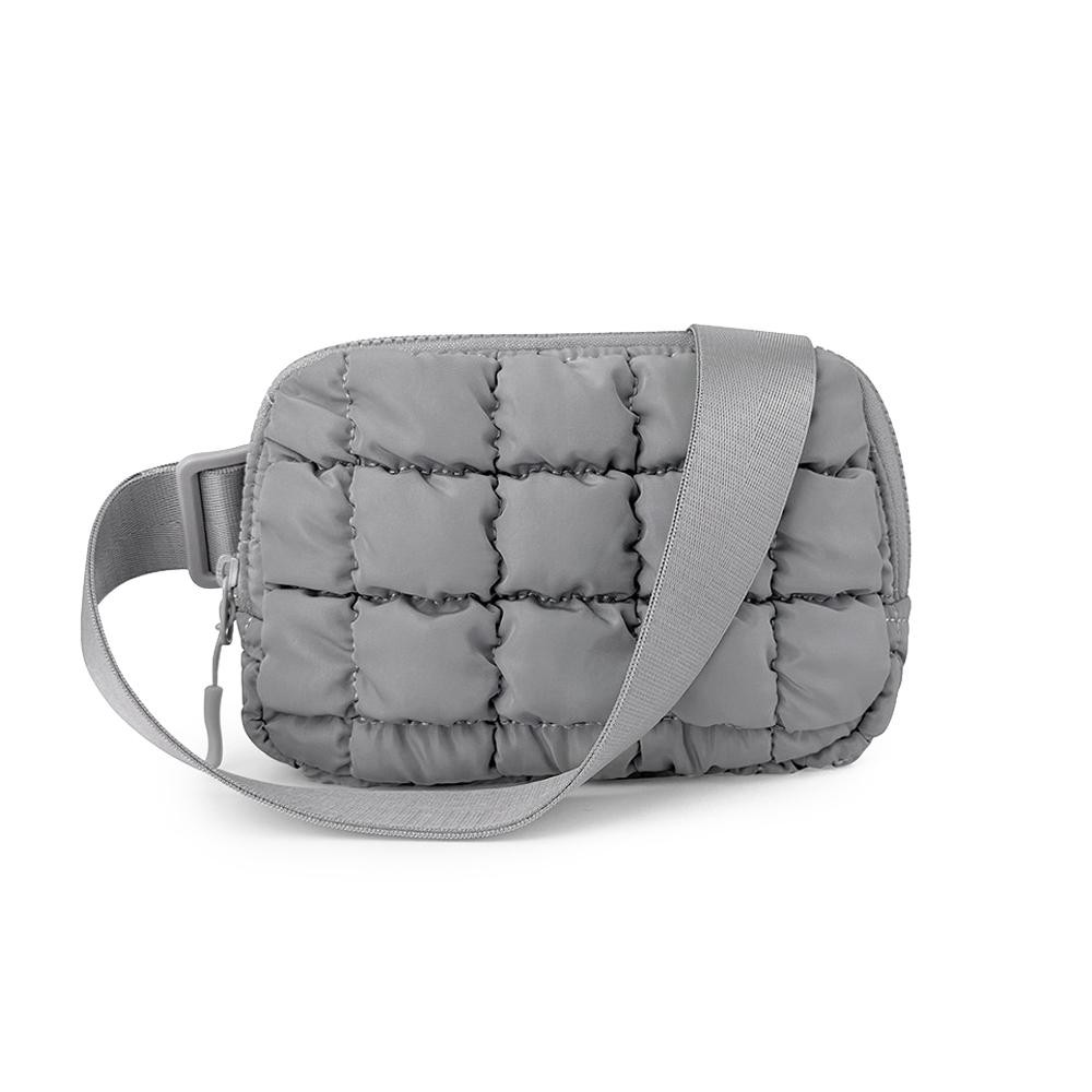 Quilted Puffer Sling Belt Bag - Full Zip Closure - One Internal Mesh Pocket & One Internal Open Pocket - Strap And Buckle 1.5" W - Adjustable Strap Approximately 25"- 42" L - Approximately 8"L X 5"T X 2"W view 2