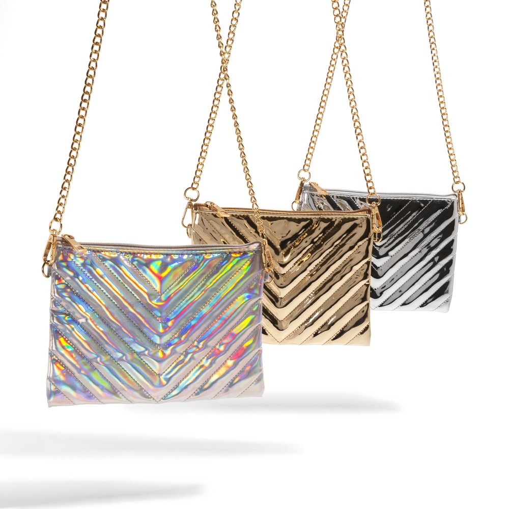 Quilted Crossbody Bag With Removable Chain Link Strap - Full Zipper Closure - Lined Body With One Internal Zipper Pocket - Approximately 8" W X 6" L - Strap 50" L view 4