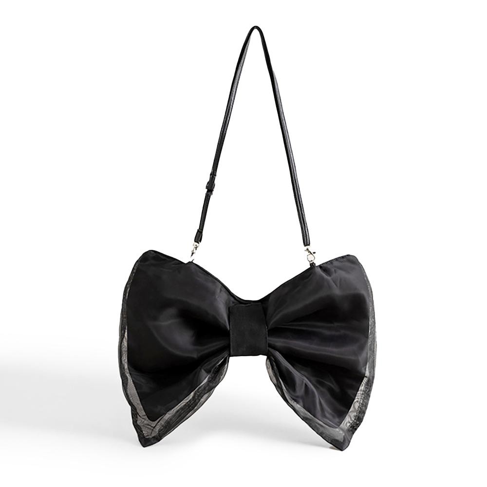 Taffeta Bow Cross Body Bag - Velcro & Full Zip Closure - Removable Cross Body Straps - Approximately 12" L X 16" W - Strap Drop 27"- 54" L view 2