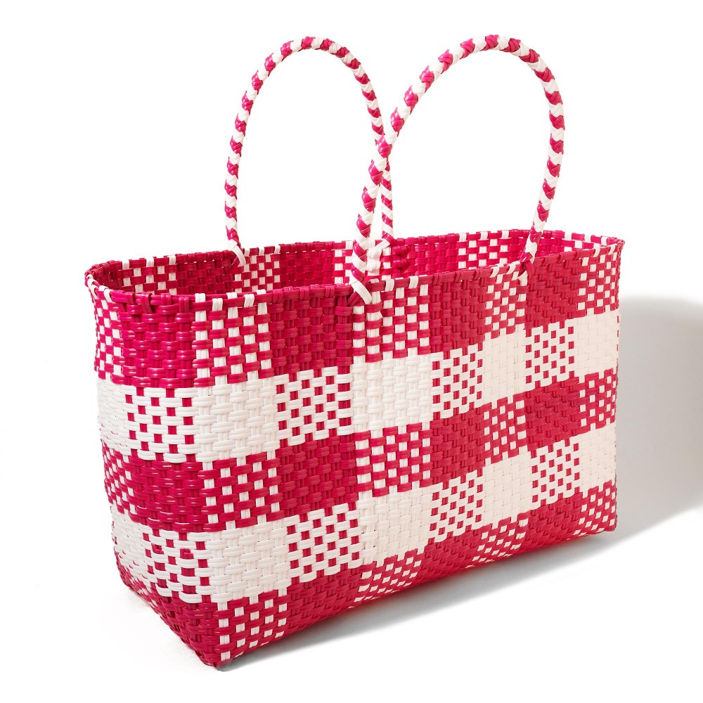 Recycled PVC Handwoven Tote Basket Bag - Approximately 17" W X 9.5" T X 6" D - Handle 5.5" L - 100% PVC view 4