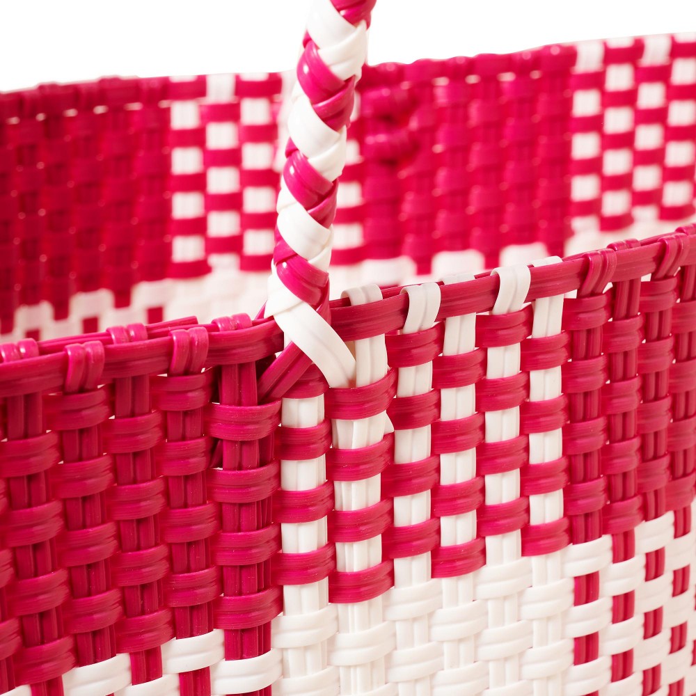 Recycled PVC Handwoven Tote Basket Bag - Approximately 17" W X 9.5" T X 6" D - Handle 5.5" L - 100% PVC view 6