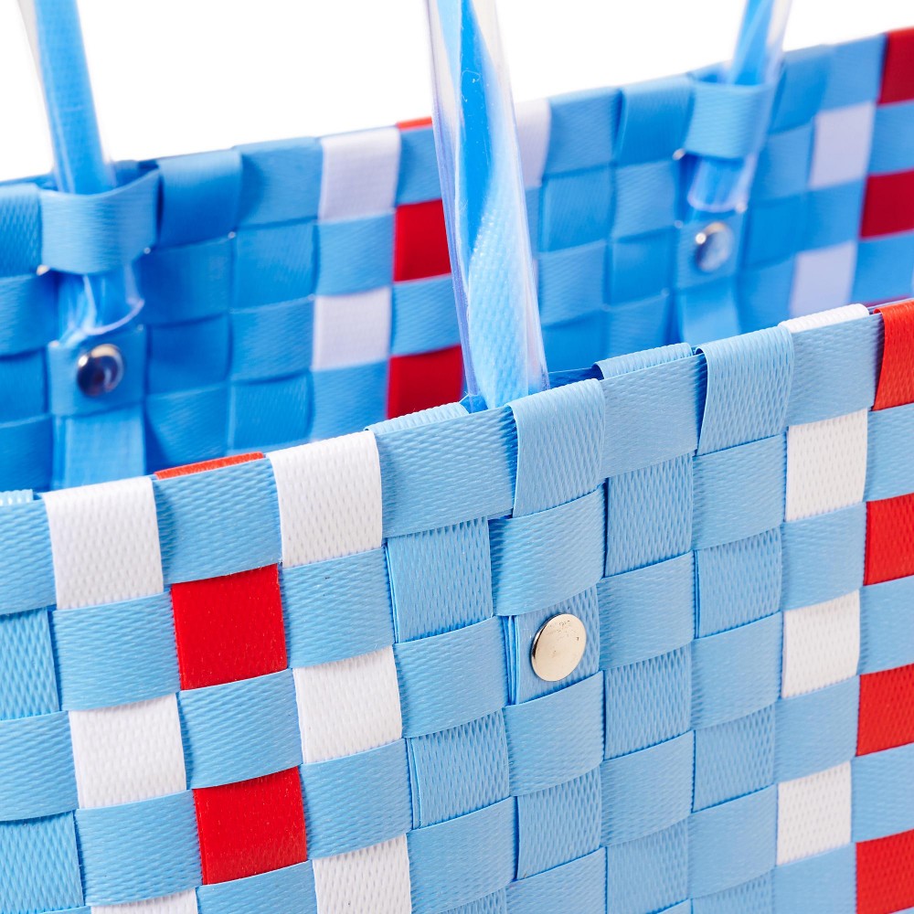 Checkered Handwoven Tote Basket Bag - Approximately 9" W X 9" T X 6" D - Handle 5" L - 100% PVC view 6