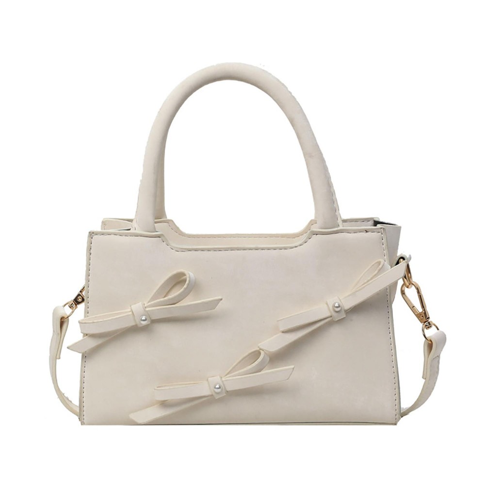 Faux Suede Bow Cross Body Tote Bag - Full Zip Closure - Lined Body - One Open Inner Pocket - Removable / Adjustable Crossbody Strap - Body Approximately 8"W x 5" T x 3" D - Strap Drop 12-32" L - Coated Vegan Leather PU view 2
