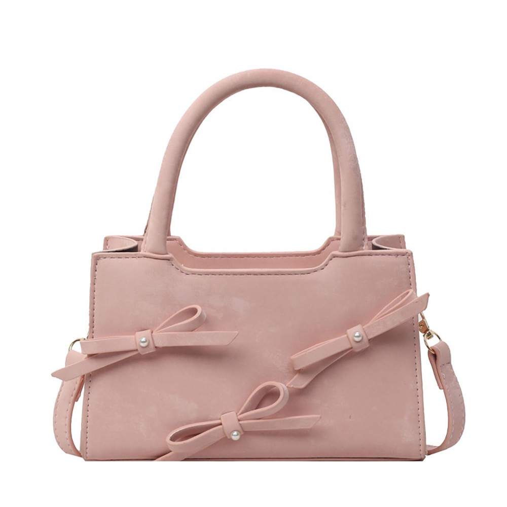 Faux Suede Bow Cross Body Tote Bag - Full Zip Closure - Lined Body - One Open Inner Pocket - Removable / Adjustable Crossbody Strap - Body Approximately 8"W x 5" T x 3" D - Strap Drop 12-32" L - Coated Vegan Leather PU view 2