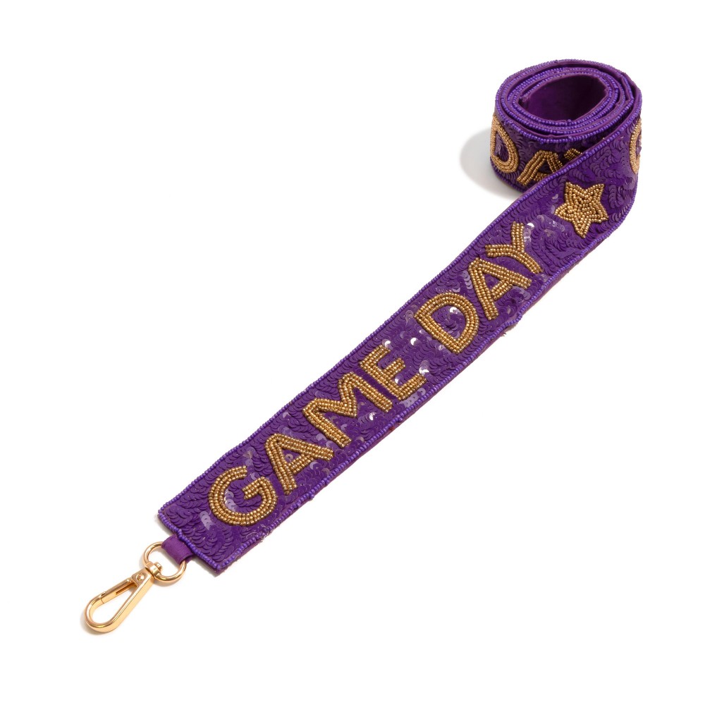 Seed Bead & Sequin "GAME DAY" Purse Strap - Lobster Claw Closure - Approximately 43" L view 2