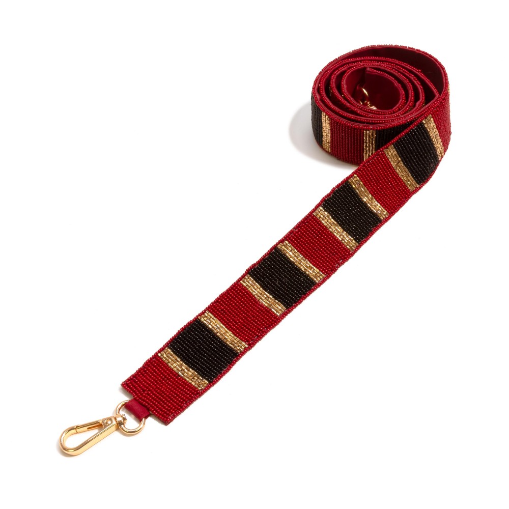 Striped Seed Bead Bag Strap - Lobster Claw Closure - Approximately 47" L view 2