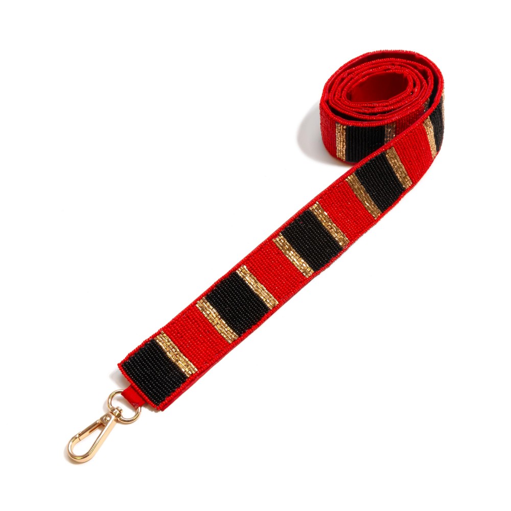 Striped Seed Bead Bag Strap - Lobster Claw Closure - Approximately 47" L view 2