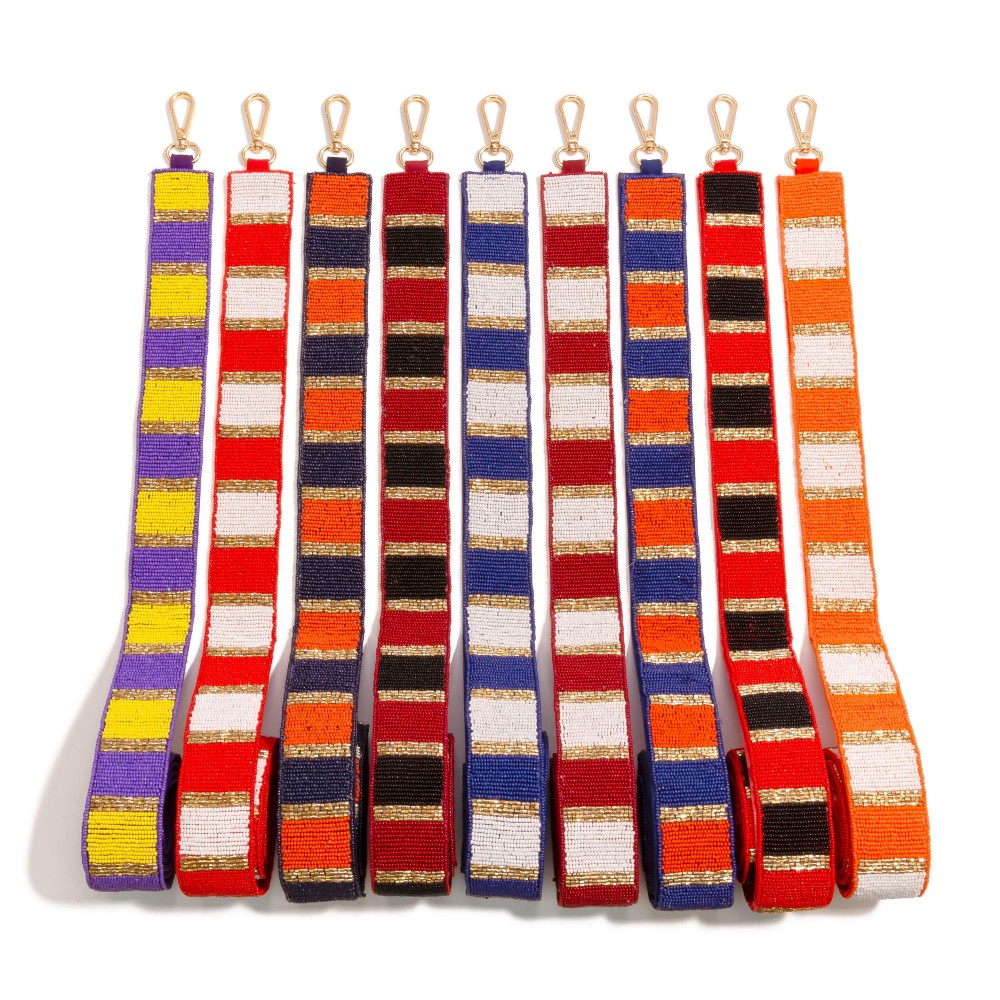 Striped Seed Bead Bag Strap - Lobster Claw Closure - Approximately 47" L view 4