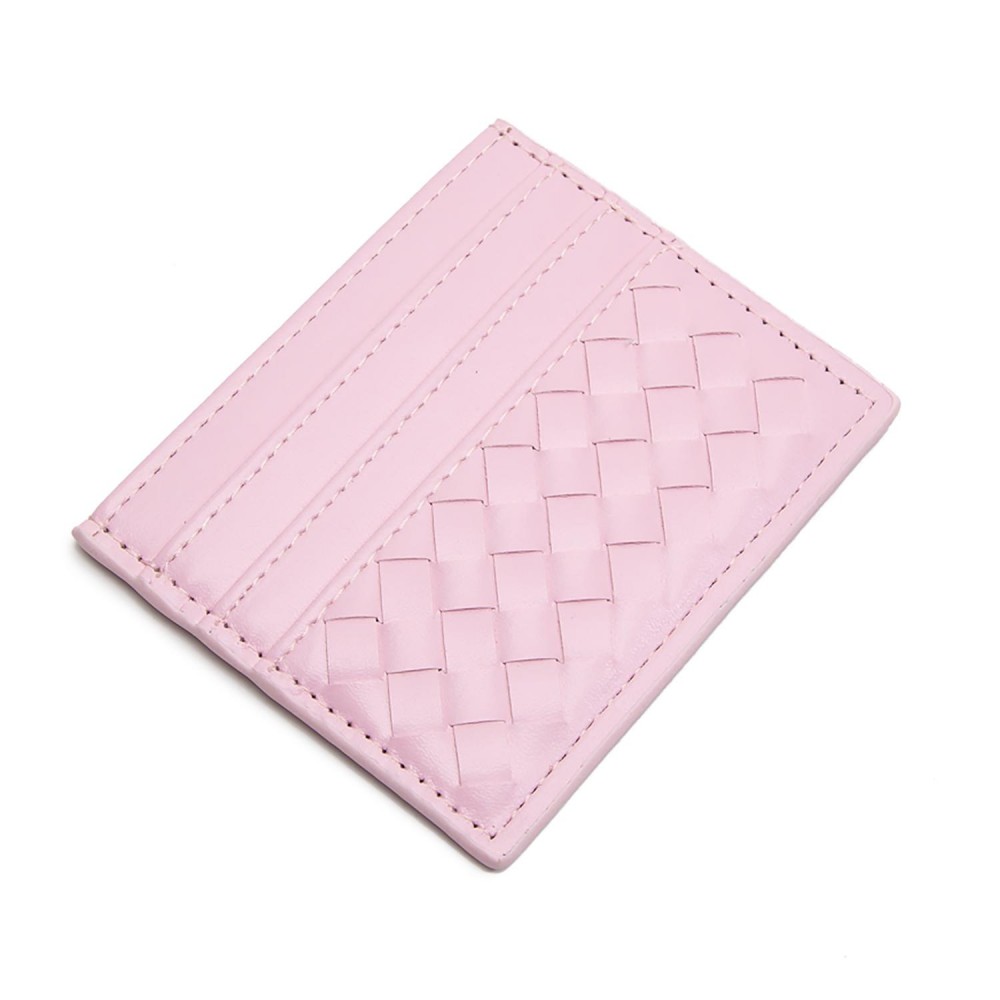 Double-Sided Woven Vegan Leather Card Holder - Open Inner Pocket - Six Card Holders - Three On Either Side - Approximately 4" L x 3" T view 2
