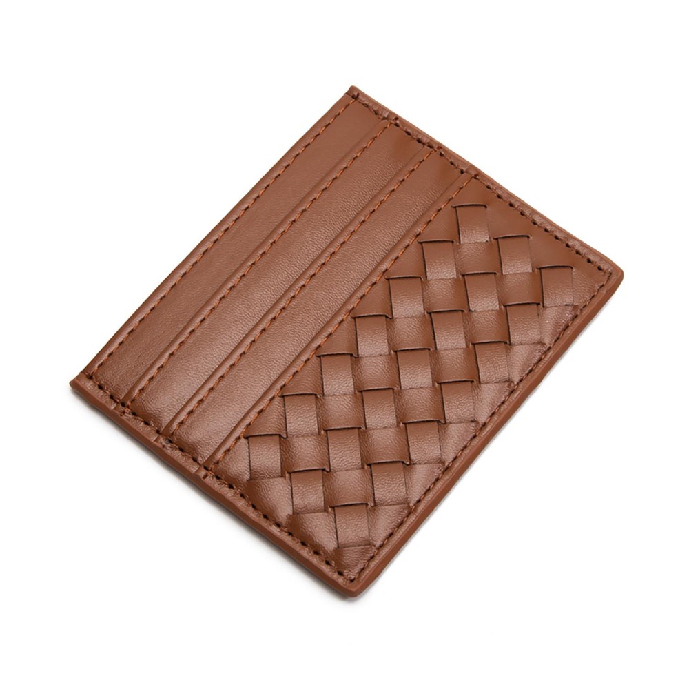 Double-Sided Woven Vegan Leather Card Holder - Open Inner Pocket - Six Card Holders - Three On Either Side - Approximately 4" L x 3" T view 2