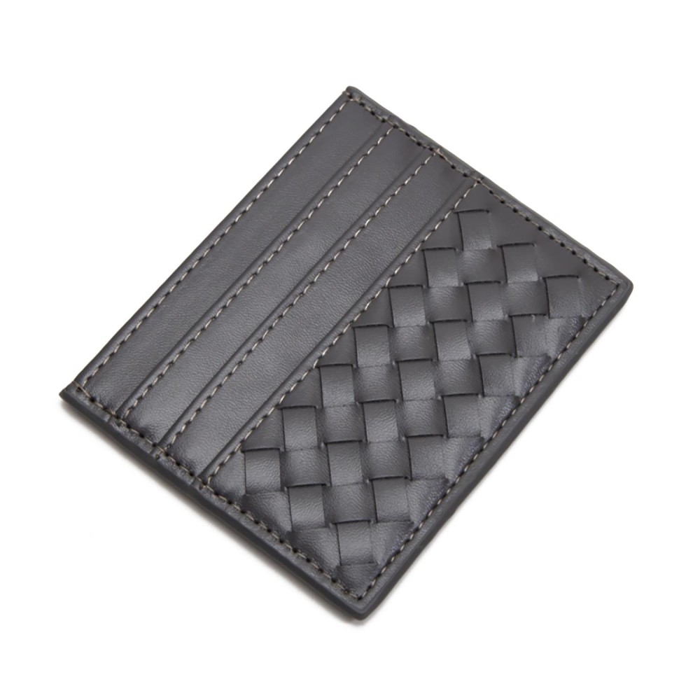 Double-Sided Woven Vegan Leather Card Holder - Open Inner Pocket - Six Card Holders - Three On Either Side - Approximately 4" L x 3" T view 2