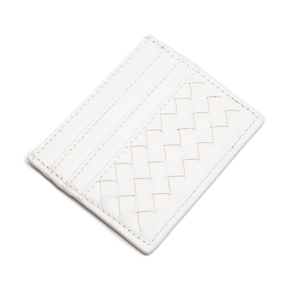 Double-Sided Woven Vegan Leather Card Holder - Open Inner Pocket - Six Card Holders - Three On Either Side - Approximately 4" L x 3" T view 2