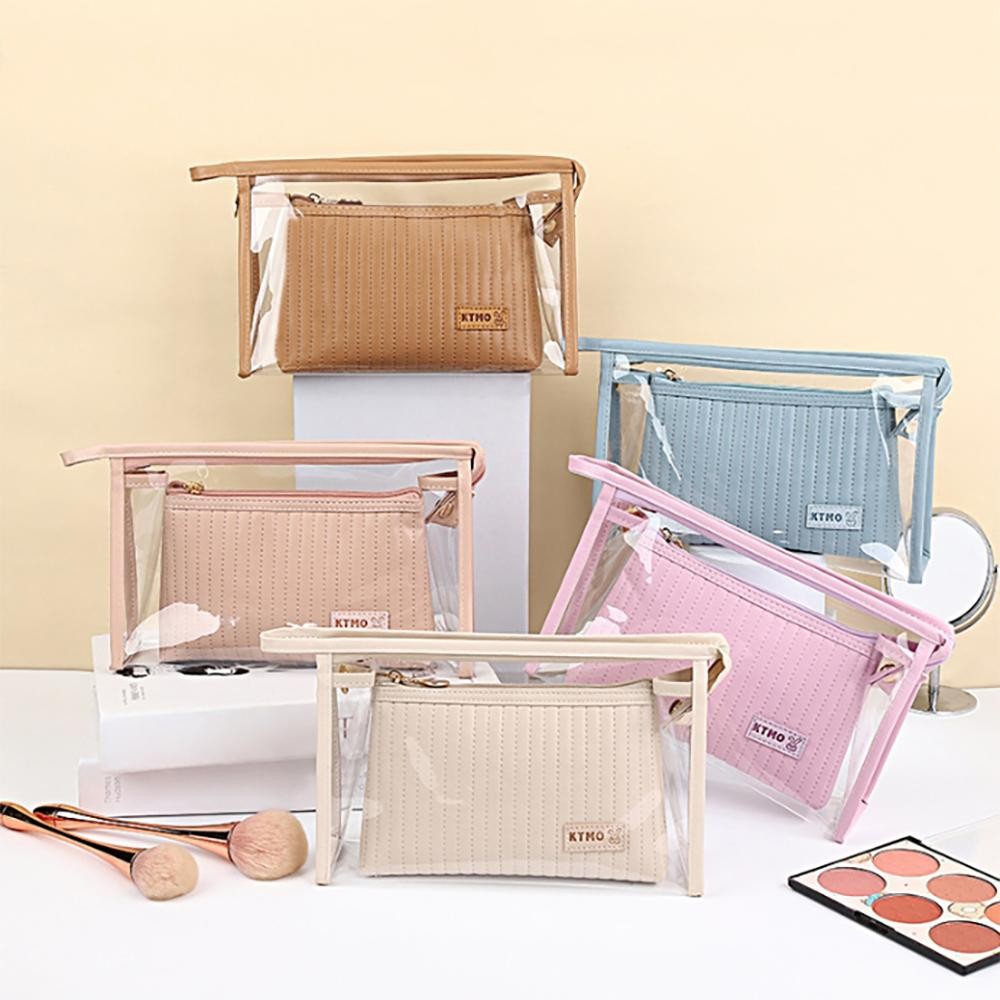 Clear Makeup Bag With Inner Removable PU Puffer Makeup Pouch - Clear Bag: Zip Closure / Approximately 9" L x 6" T x 2.5" D - Inner Pouch: Zip Closure / Approximately 7" L x 5" T x 1" D view 4
