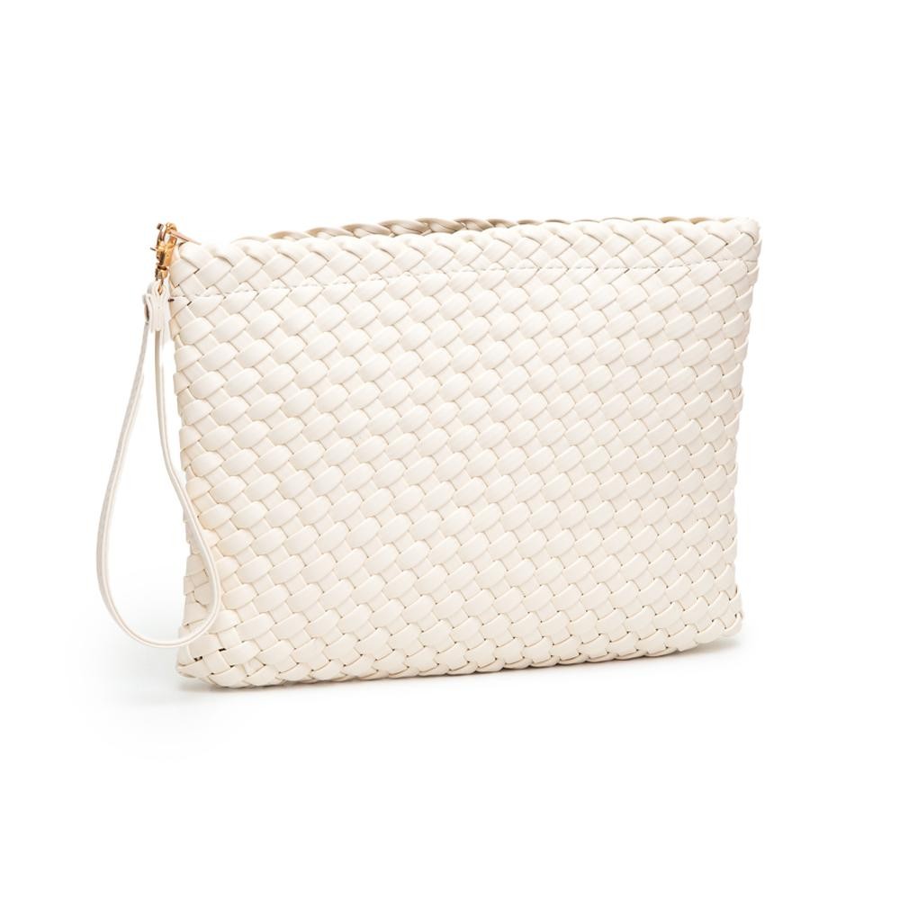 Vegan Leather Basket Weave Wristlet Clutch Bag - Zip Closure - Lined Inside With Two Pockets: One Zip / One Open - Detachable Wristlet Strap - Approximately 10" L x 8" T x 1" D view 2