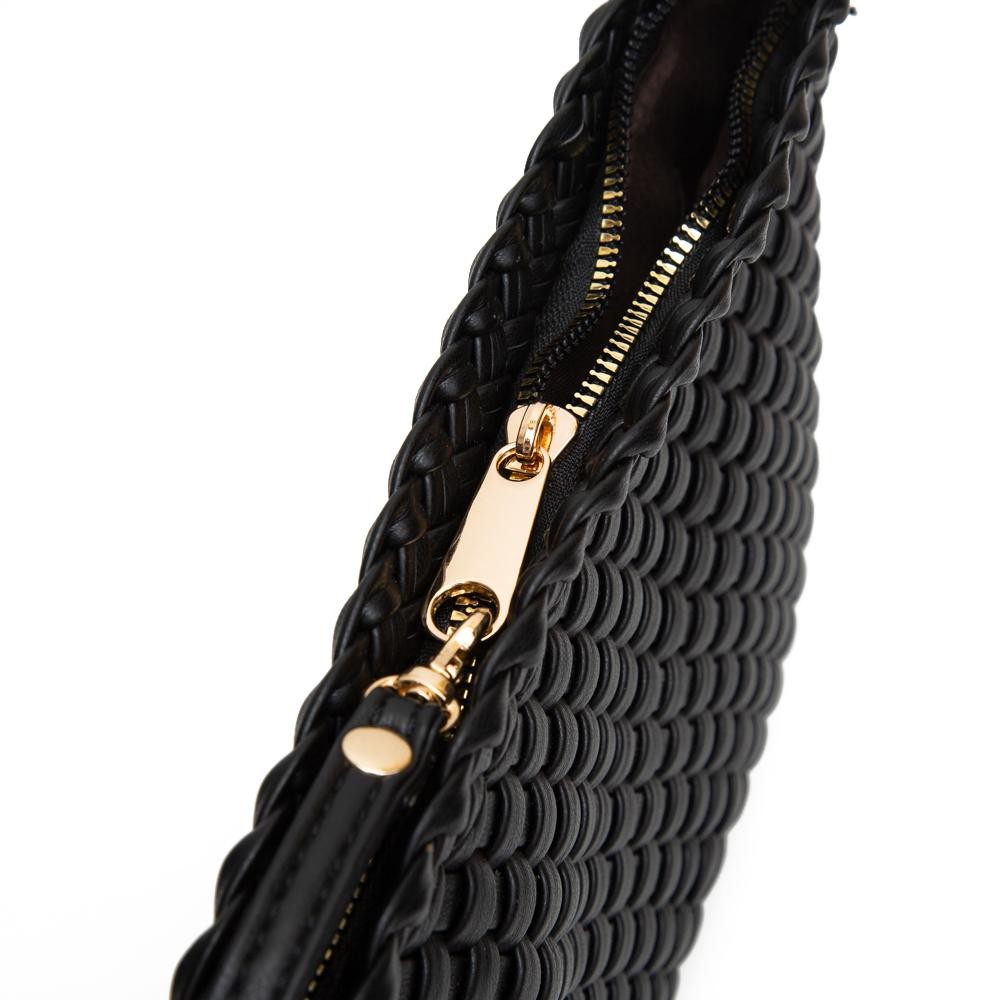Vegan Leather Basket Weave Wristlet Clutch Bag - Zip Closure - Lined Inside With Two Pockets: One Zip / One Open - Detachable Wristlet Strap - Approximately 10" L x 8" T x 1" D view 6