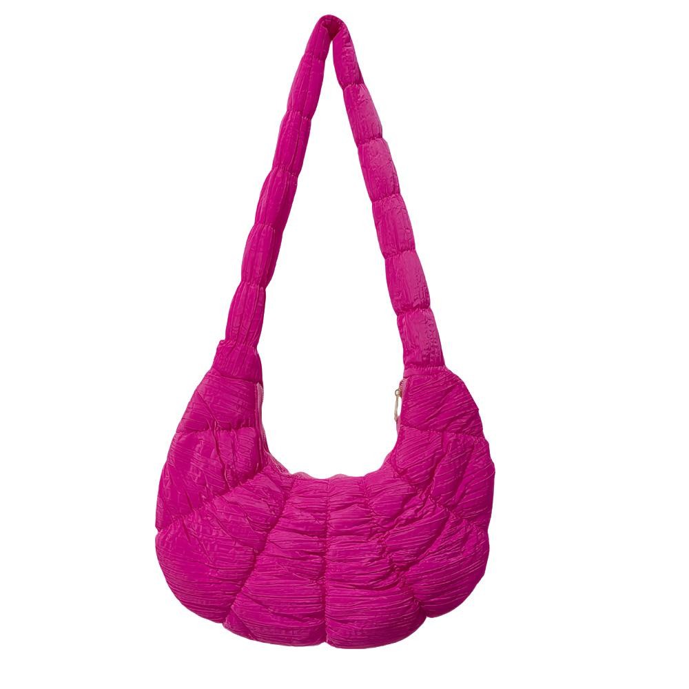 Nylon Quilted Puffer Tote Bag - Zip Closure - Lined Inside - One Inner Zip Pocket - Approximately 15" L x 8" T x 3" W - Handle Drop 18" L view 2