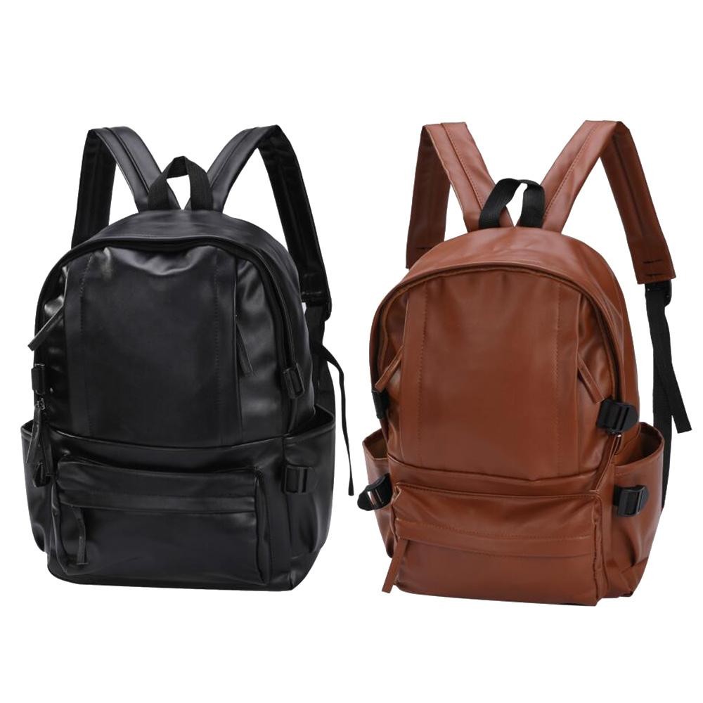 Vegan Leather Backpack - Full Zip Closure - 3 Front Zipper Pockets - 2 Open Side Pockets - Compression Straps For Secure Packing - 1 Internal Open Laptop Pocket - Slide Adjustable Straps - Approximately 15" T X 11" L X 5" D view 4