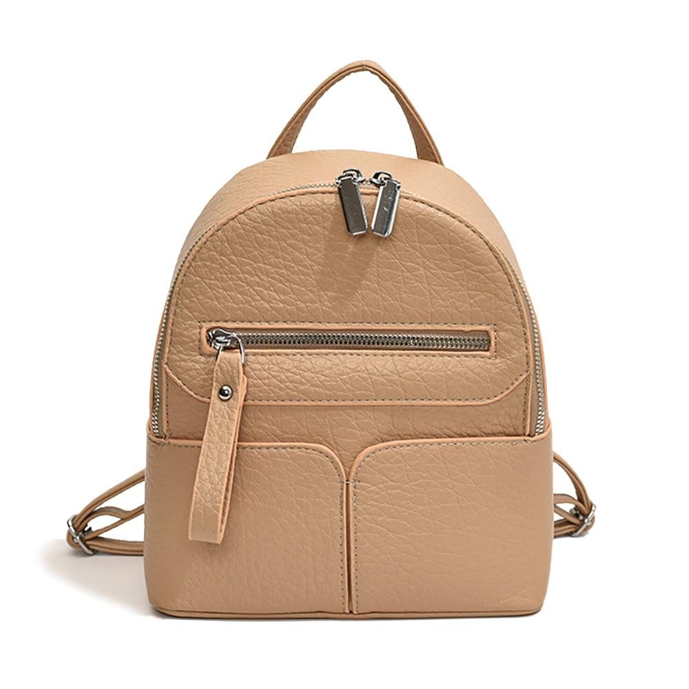 Vegan Leather Backpack With Removable Straps - Full Zip Closure - Two Front Open Pockets - One Front Zipper Pocket - One Open and One Zipper Inside Pockets - Slide Adjustable Straps - Approximately 10" T X 8" L X 4" D view 2