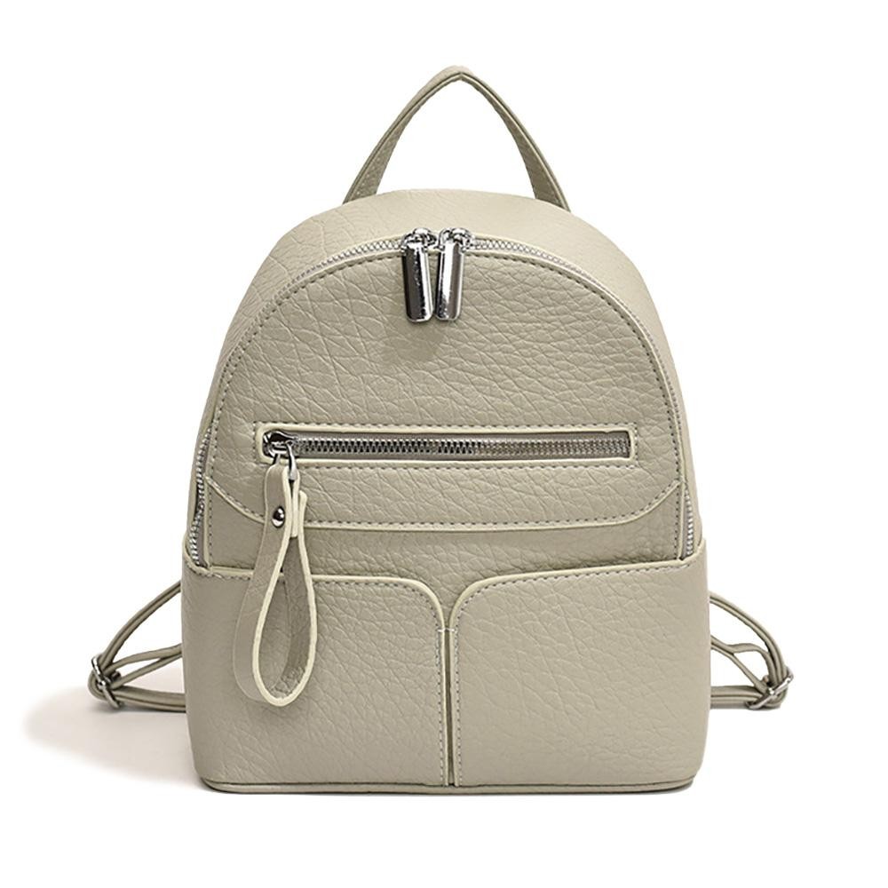 Vegan Leather Backpack With Removable Straps - Full Zip Closure - Two Front Open Pockets - One Front Zipper Pocket - One Open and One Zipper Inside Pockets - Slide Adjustable Straps - Approximately 10" T X 8" L X 4" D view 2