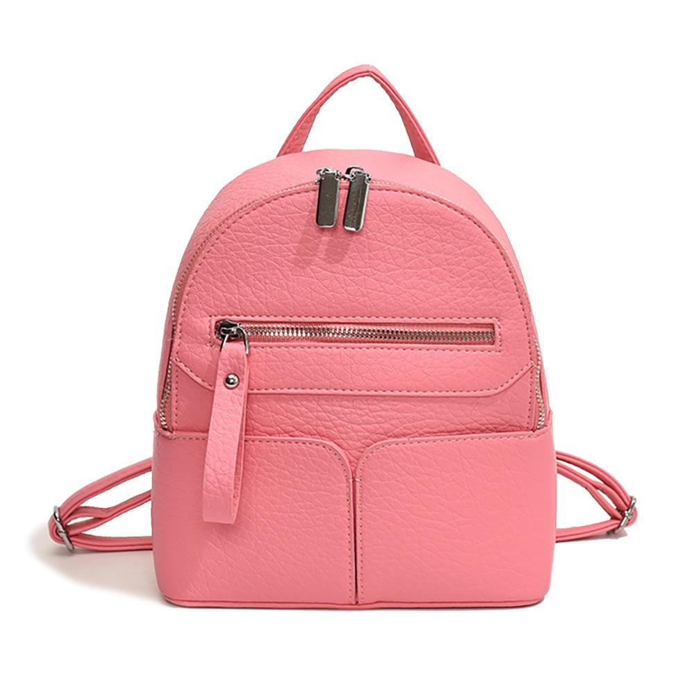 Vegan Leather Backpack With Removable Straps - Full Zip Closure - Two Front Open Pockets - One Front Zipper Pocket - One Open and One Zipper Inside Pockets - Slide Adjustable Straps - Approximately 10" T X 8" L X 4" D view 2