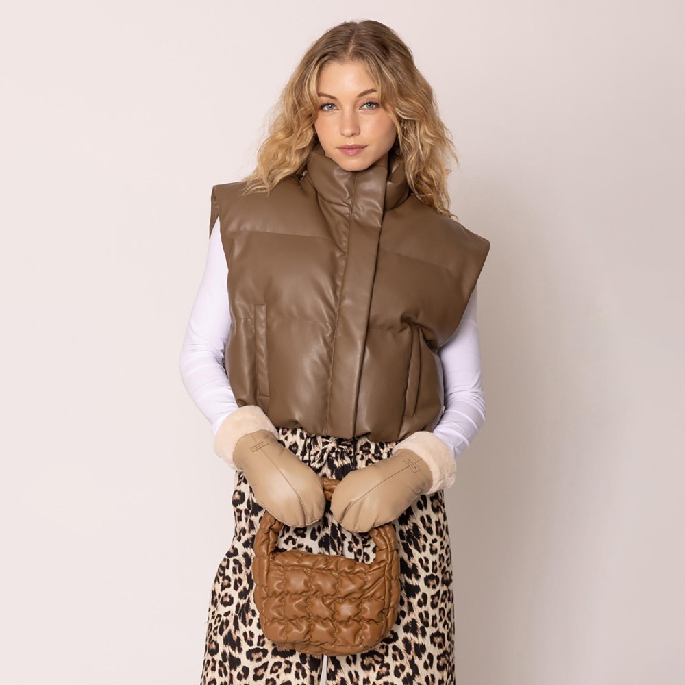 Do Everything In Love Vegan Leather Quilted Puffer Tote Bag - Full Zip Closure - 1 Inner Open Pocket - Approximate 7" L x 5" T x 3" D - 100% Polyester view 2