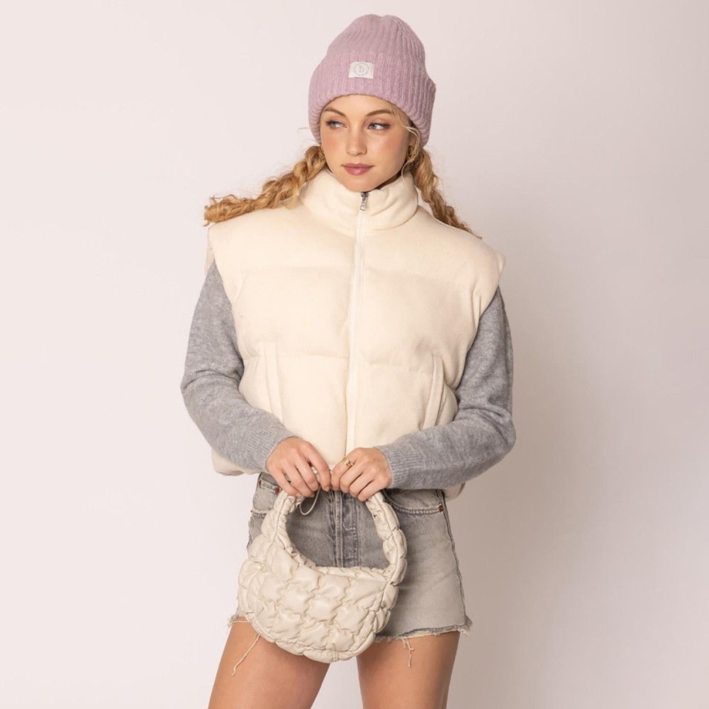 Do Everything In Love Vegan Leather Quilted Puffer Tote Bag - Full Zip Closure - 1 Inner Open Pocket - Approximate 7" L x 5" T x 3" D - 100% Polyester view 6