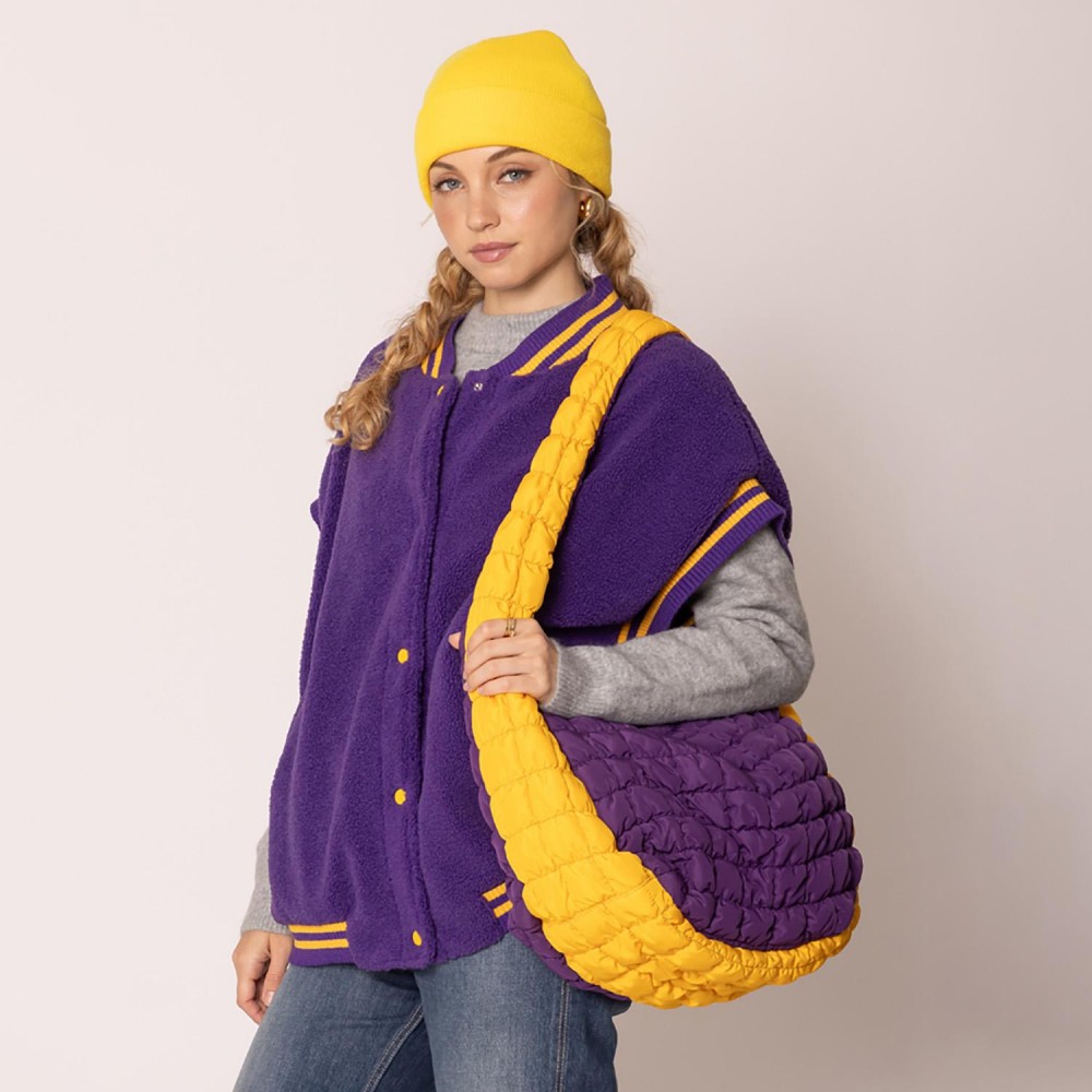 Do Everything In Love Game Day Quilted Puffer Shoulder Tote Bag - Full Zip Closure - One Interior Zip Pocket - Two Interior Open Pockets - Approximate 16" L x 12" T x 8" D - 100% Polyester view 2