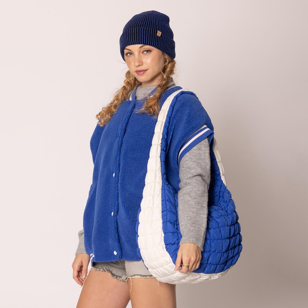 Do Everything In Love Game Day Quilted Puffer Shoulder Tote Bag - Full Zip Closure - One Interior Zip Pocket - Two Interior Open Pockets - Approximate 16" L x 12" T x 8" D - 100% Polyester view 2