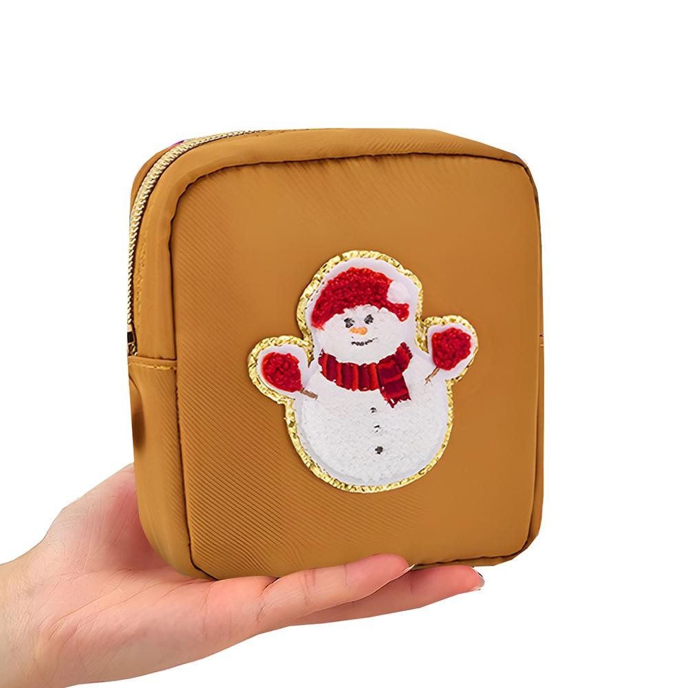 Christmas Chenille Patch Nylon Pouch - Full Zipper Closure - Lined Body - Approximately 5" T X 4.5" L X 1.5" D view 2