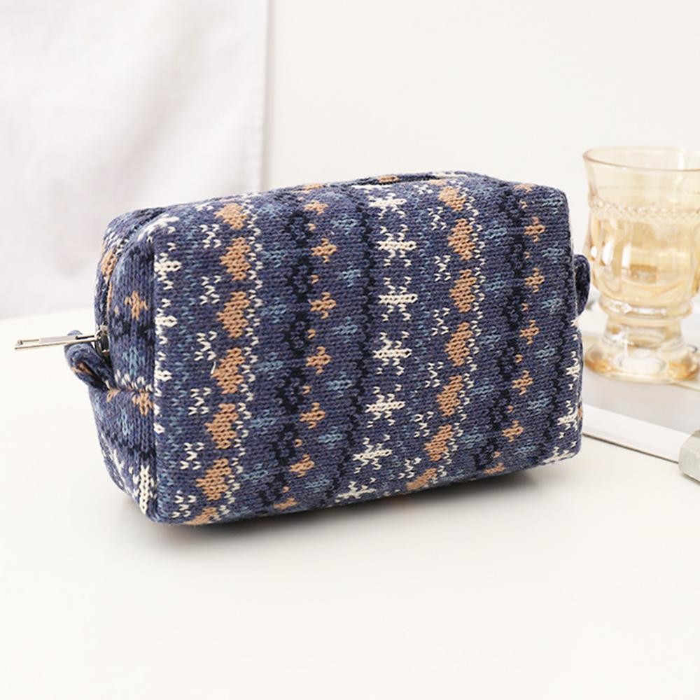 Nordic Print Knit Make Up Pouch - Full Zipper Closure - Lined Body - Approximately 4.5" T X 7" L X 3" D view 2